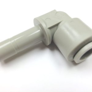 Fitting, 3/8" T x 3/8" S, ext SPFT, elbow